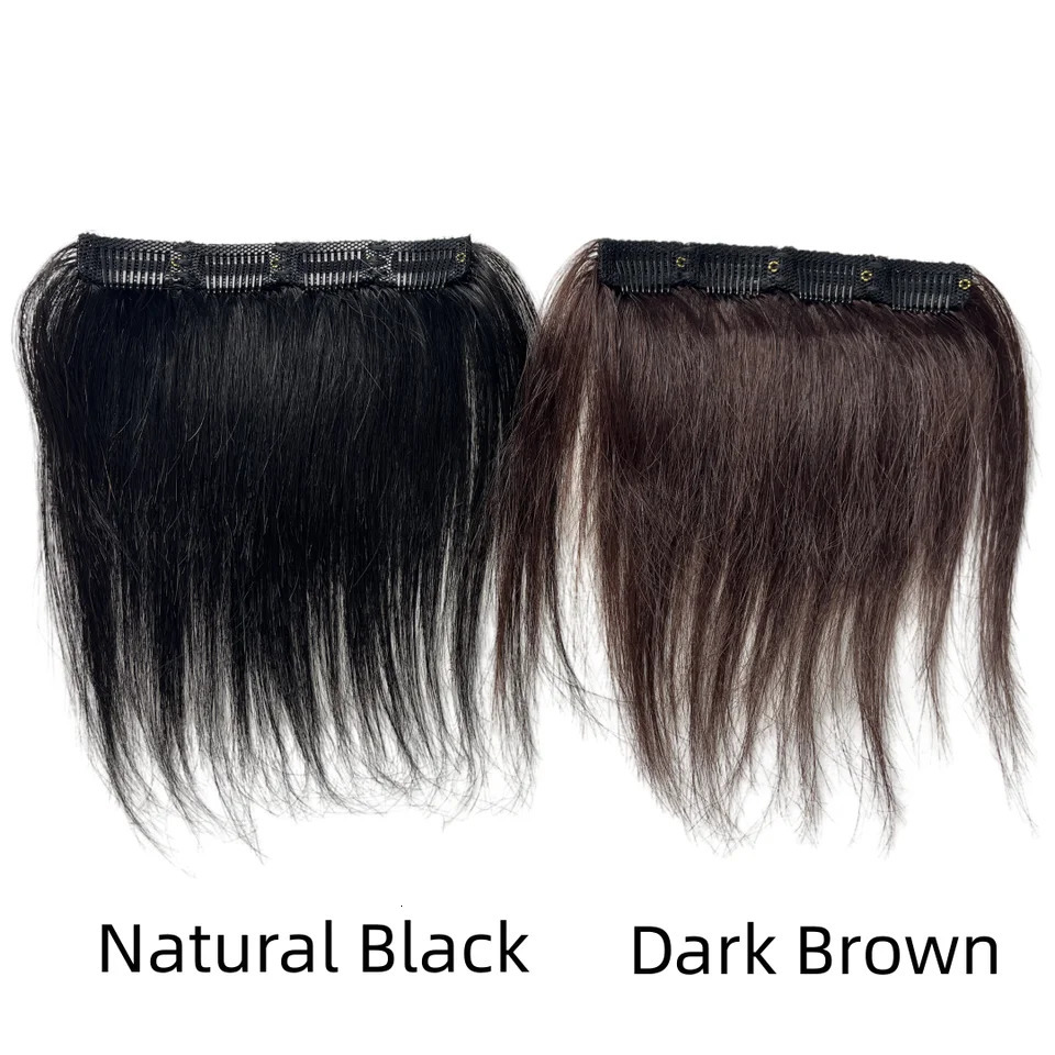 Ayunhe Mens Bangs Human Hair Bangs for Men Clips on Hairline Natural Real Hairpieces Add Forehead Hair Patches Black Dark Brown 241212