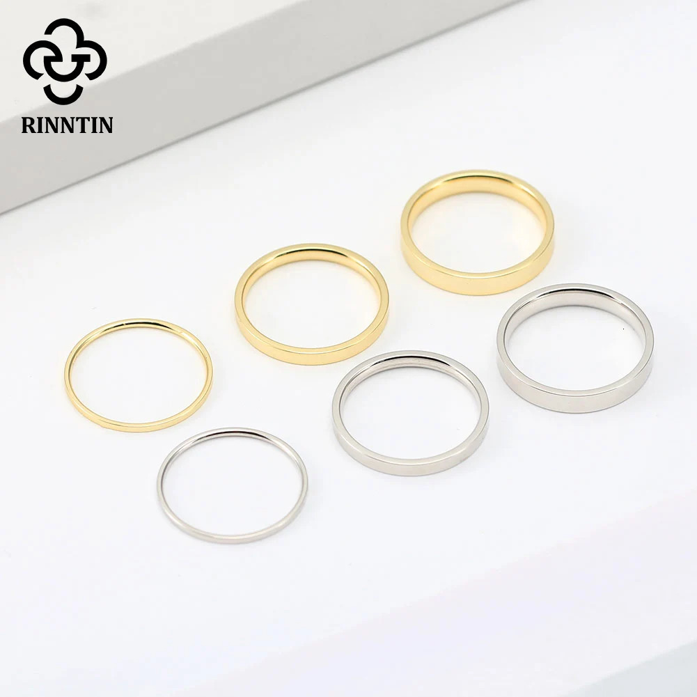 Rindtin 925 sterling silver 1mm 2mm m simple wedding statement ring womens anniversary stacked finger jewelry APR33 241210