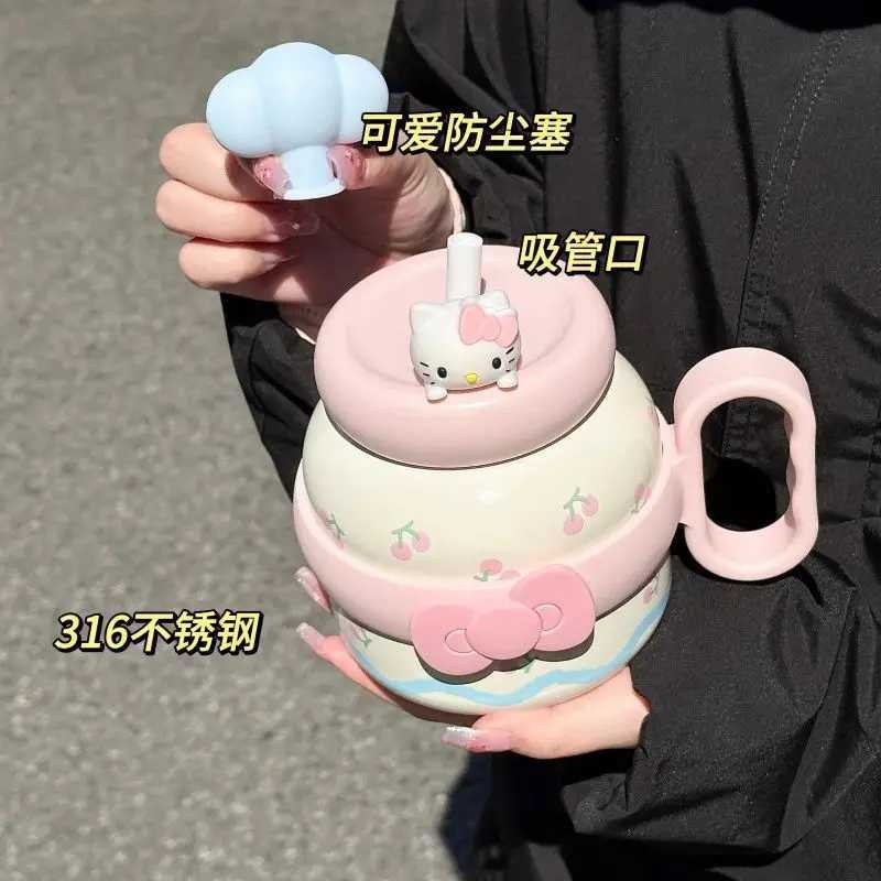 700ml Large Capacity Cute Straw Crazy Cup My Melody Cartoon Childrens Stainless Steel Cup Gift Y241211