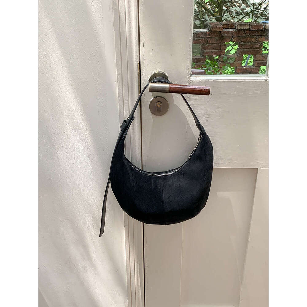 Vintage Faux Suede Halfmoon Women Shoulder Bags Simple Lady Handbags Autumn And Winter Hobos Trend Underarm Bag
