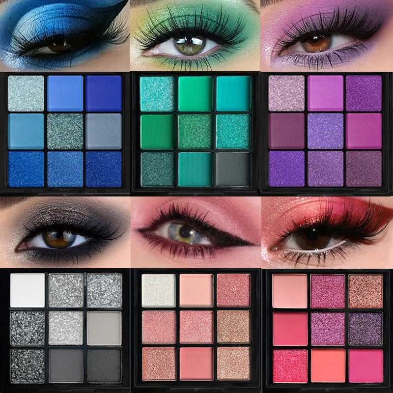 9-Grid Red Eyeshadow Palette Purple Glitter lescent Matte Eye Shadow Shimmer Makeup Long Lasting Women Beauty Eye CosmeticsW241212