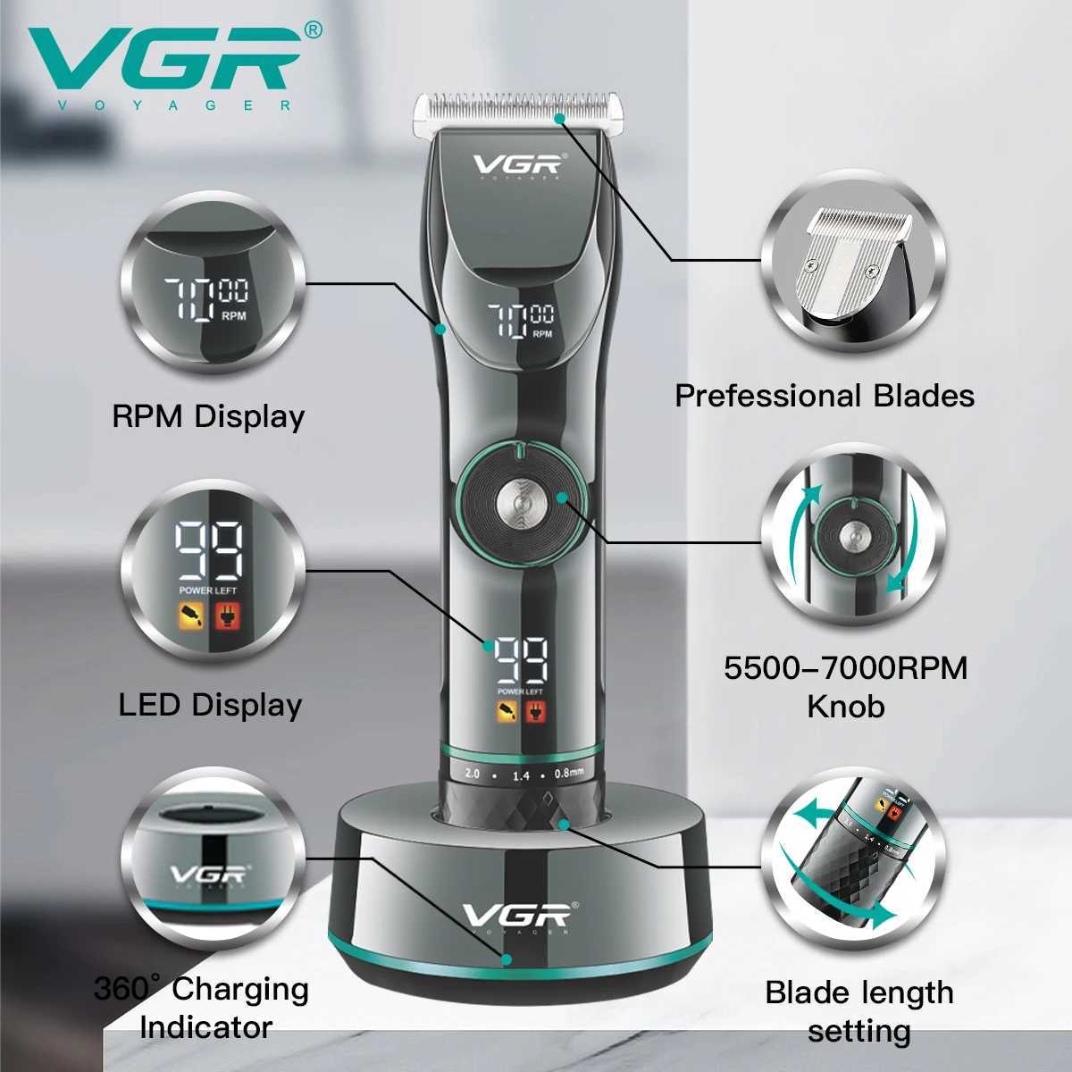 Professional 15 Motor Speed Adjust Hair Trimmer For Men Electric Beard Hair Clipper Rechargeable Hair Cutting Machine barber W241212