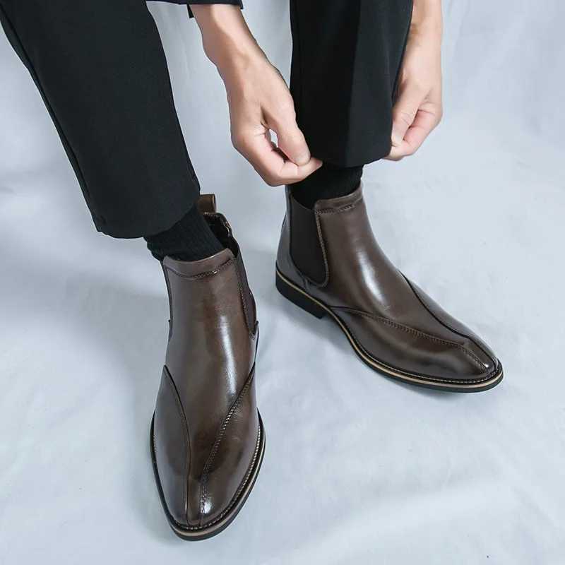 Gentle Bussiness Chelsea Boots Men Autumn Winter Casual Leather Boots Man Slip High Top Mens Dress Shoes botas chelsea hombreXJ241212