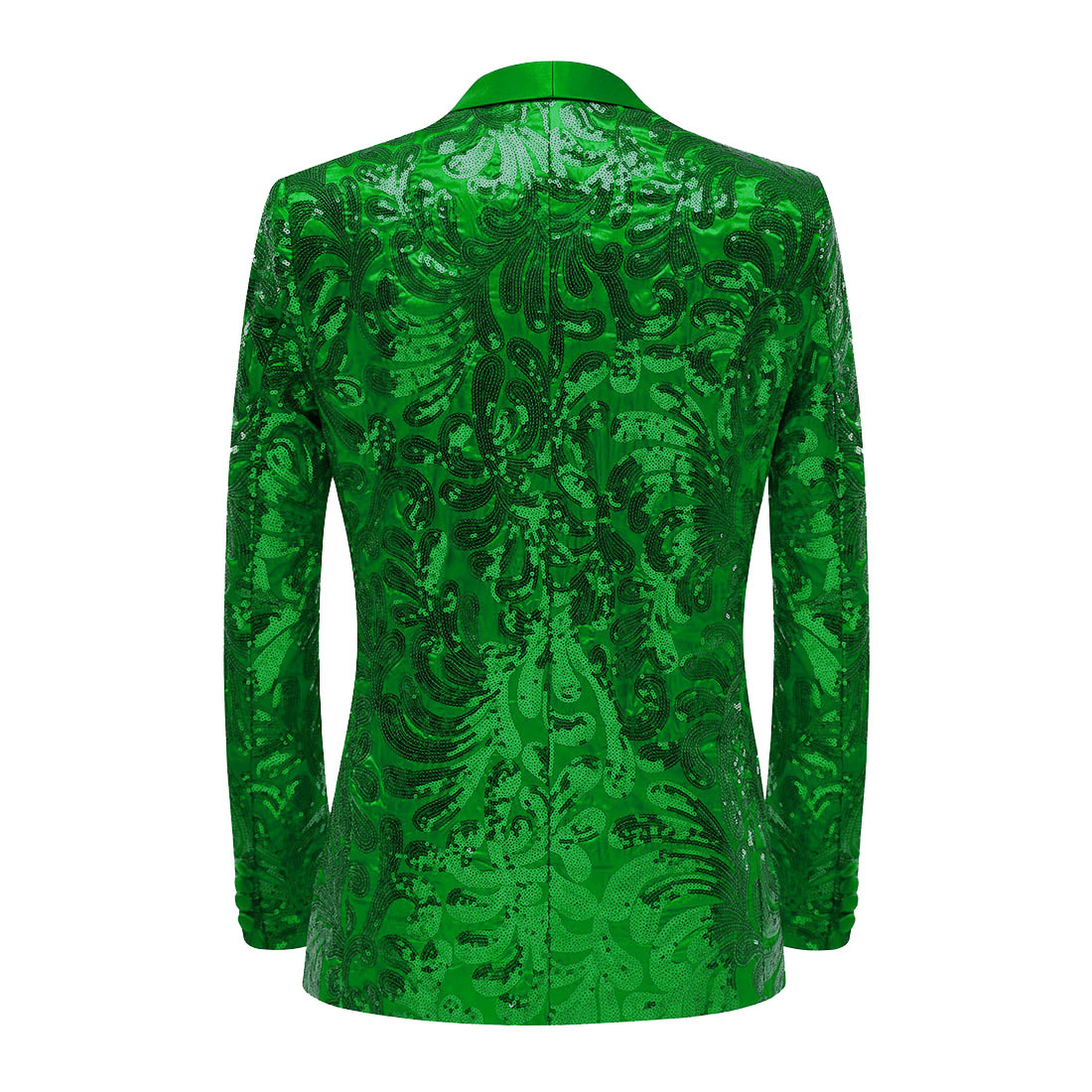 K625 Men's Slim Fit Green Suit Jacket with Color Sequin Detail