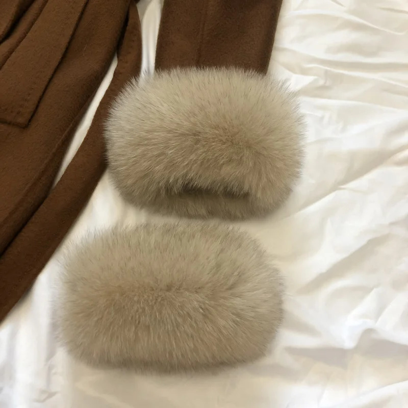 Real Fox Fur Cuffs Women Warm Sleeve Wrist Arms Warmer Whole Leather Cuffs For Women Coat Natural Fox Fur Cuffs Thick Arm Sleeve 241212