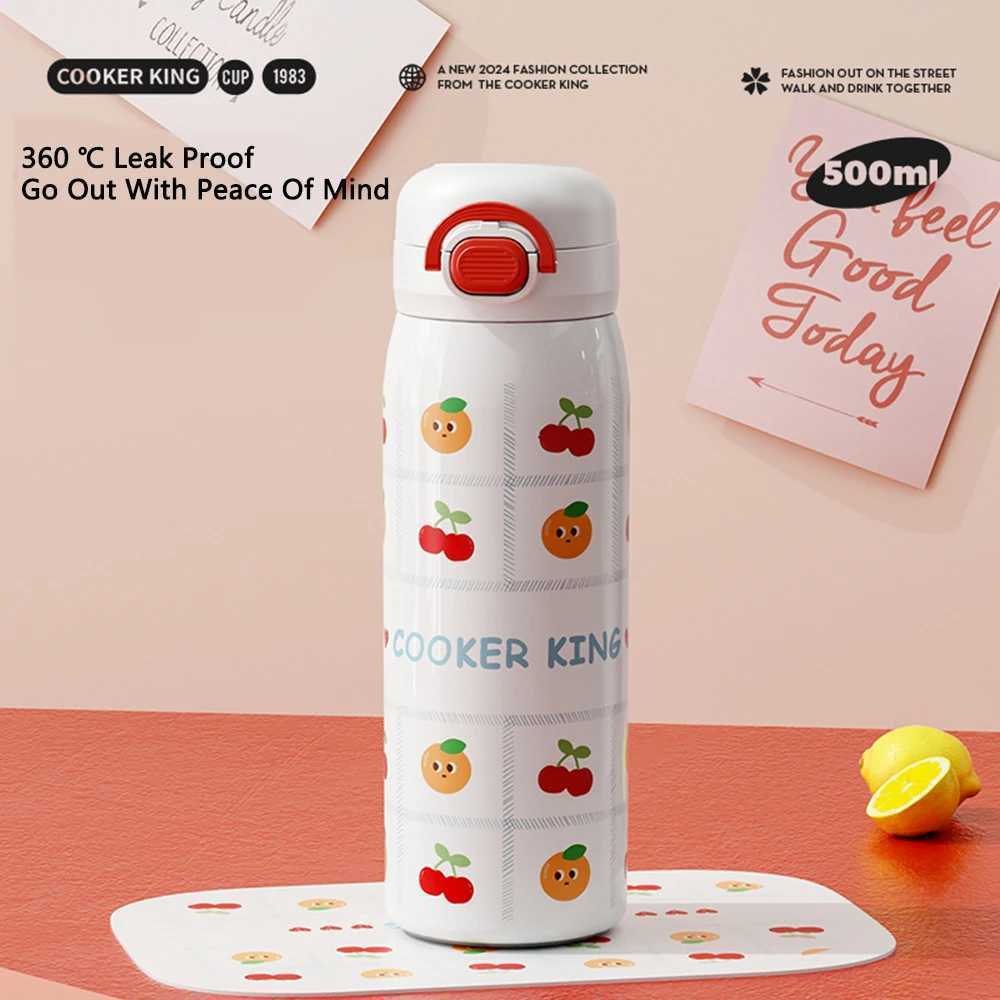COOKER KING 500ML Large Capacity Insulated Cup Stainless Steel Childrens Water Cup Boys and Girls Student Straw Cup Y241211