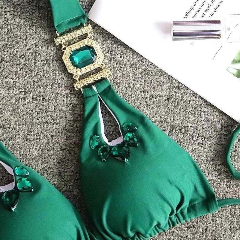 2024 Rhinestone Two 2 Piece Swimsuit Fa Luxury Crystal Sexy Thong String Bikini Set Women Swimwear Beach Wear Bathing SuitXJ241212