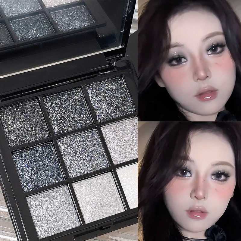 9-color full flash eye shadow palette black gray silver shimmer smoke punk eye shadow palette makeup halloween eye shadow pigmentW241212