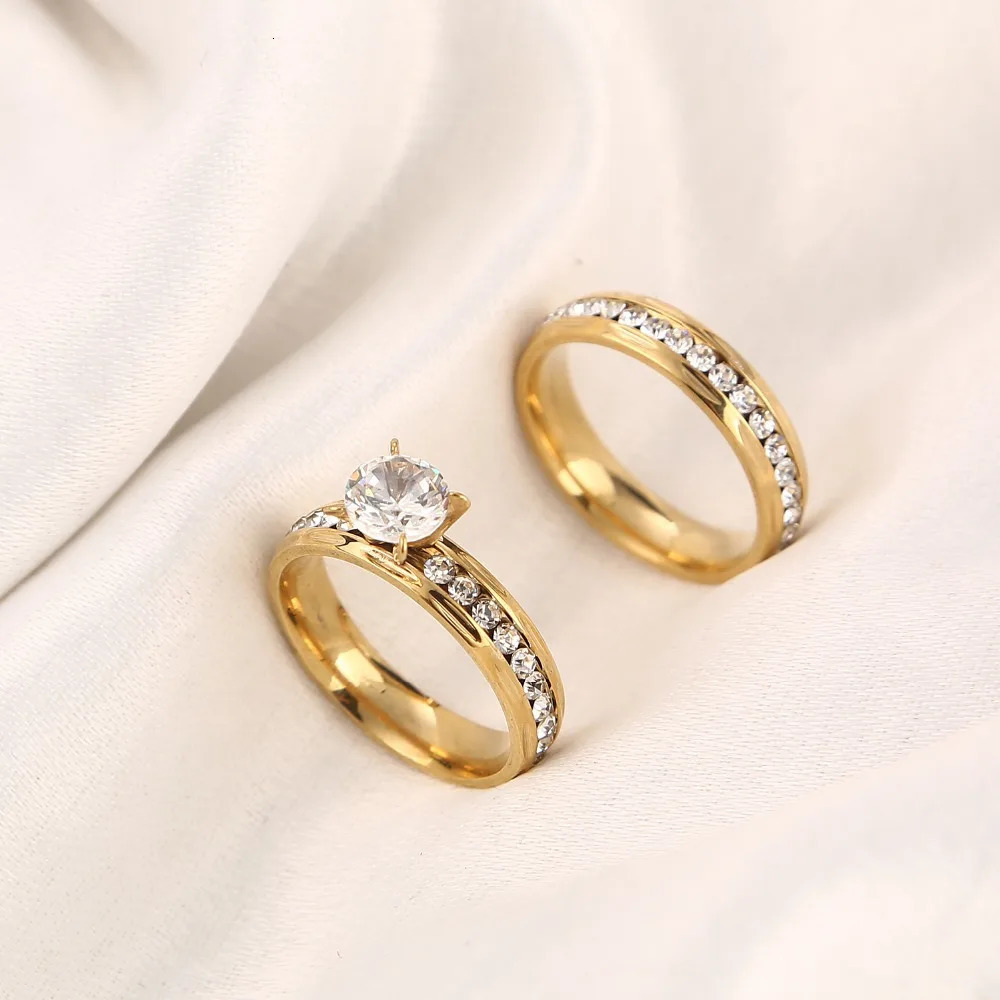 A pair of wedding rings stainless steel charm gemstones crystal engagement mens jewelry gifts 241210