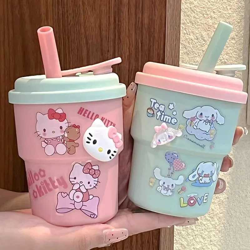 Cute 3D stickers for water cups straw plastic cups Kawaii lamps portable outdoor coffee cups girls gifts Y241211