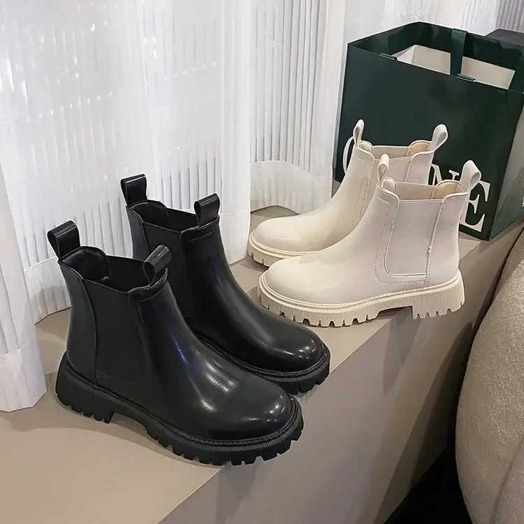 wens platform boots brown hot black beige white autumn and winter thick leather short punk Gothic shoes Z241212