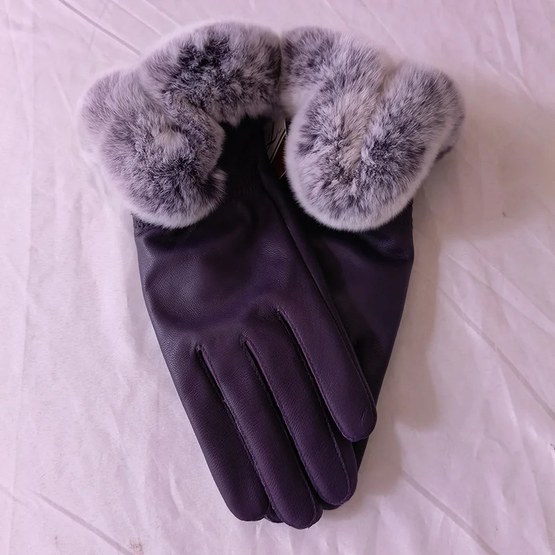 2024 Winter Warm Womens Genuine Sheep Leather Gloves with Genuine Fur Cuffs and Fingers Fashion Womens Natural Fur Gloves 241212