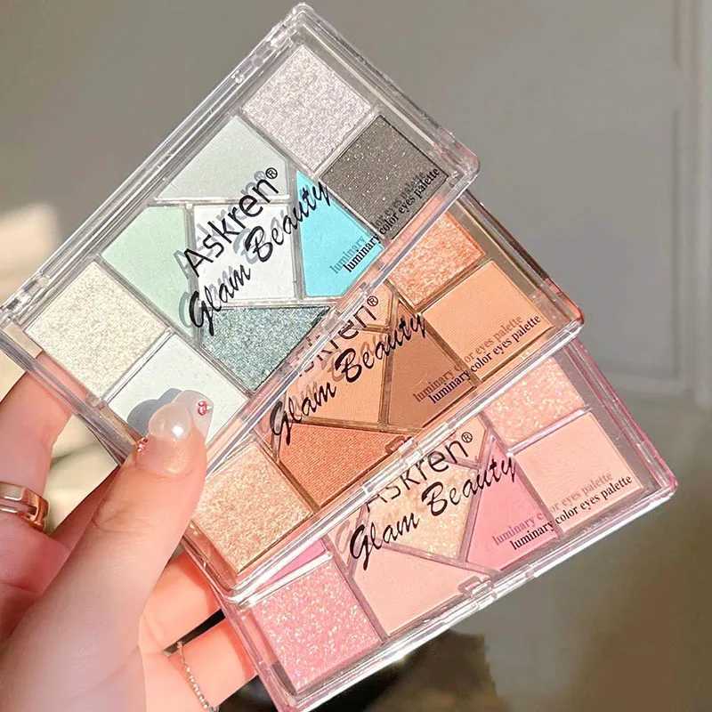 Blue Nine Color Eye Shadow Plate Highlighters Long Lasting Glitter Eye Makeup Tool Transparent Acrylic Eyeshadow PaletterW241212