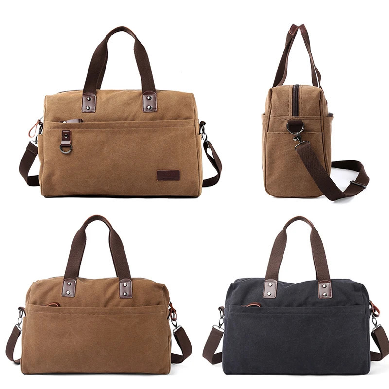 Men Canvas Handbag Casual Business Bags Fit 15.6 inch Laptop Fashion Fitness High Quality Travel Shoulder Bag 241212