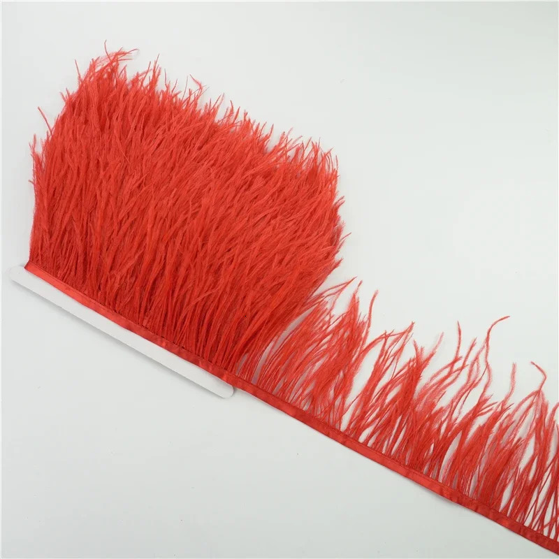 10 meters/batch of ostrich feathers decorated with ribbons 10-15CM 4-6 feather decoration tape Boa clothing sewing clothing white edge skin decoration - view 5