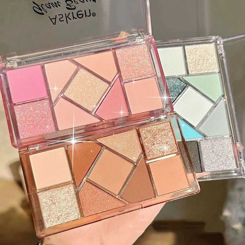 Blue Nine Color Eye Shadow Plate Highlighters Long Lasting Glitter Eye Makeup Tool Transparent Acrylic Eyeshadow PaletterW241212