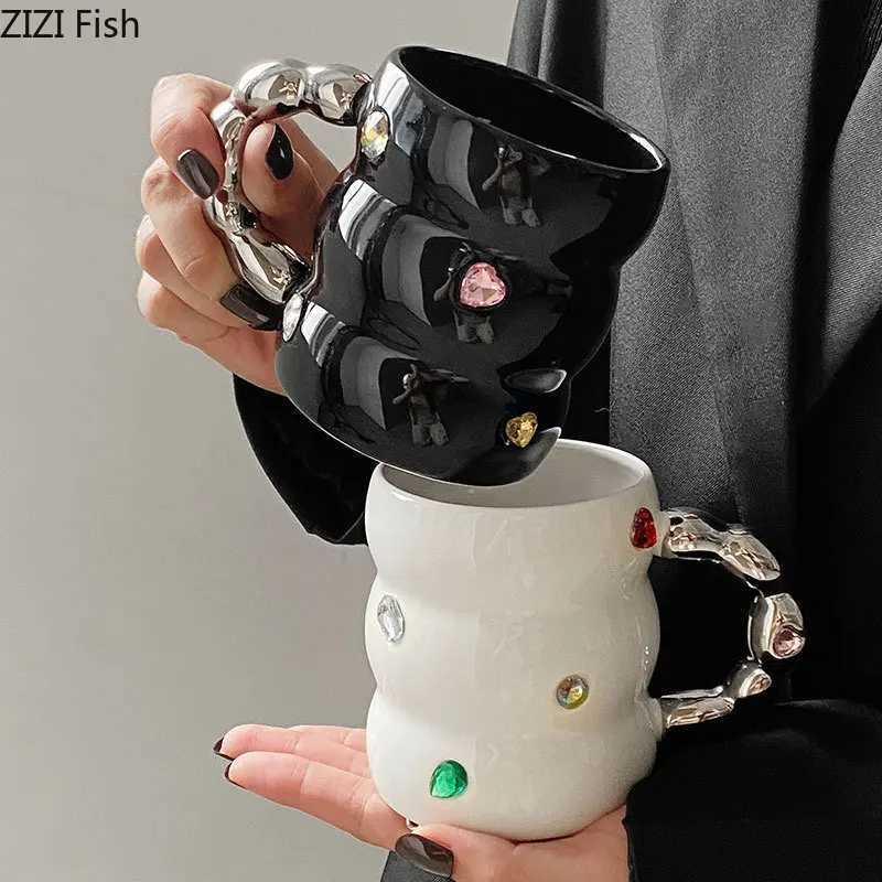 Creative Gem Water Cup Light Luxury Home Ceramic Cup Afternoon Tea Coffee Cup Breakfast Milk Cup Beverage Set Y241211