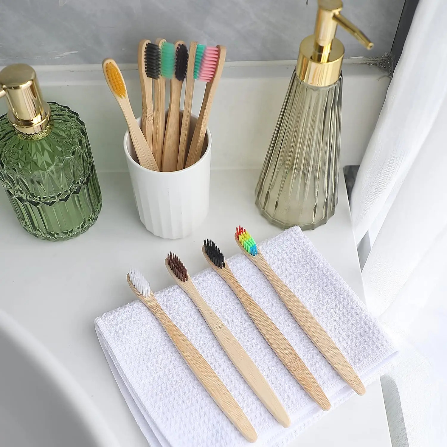 100 pieces of biodegradable and environmentally friendly natural bamboo charcoal toothbrush soft bristle travel wood manual toothbrush laser 241212