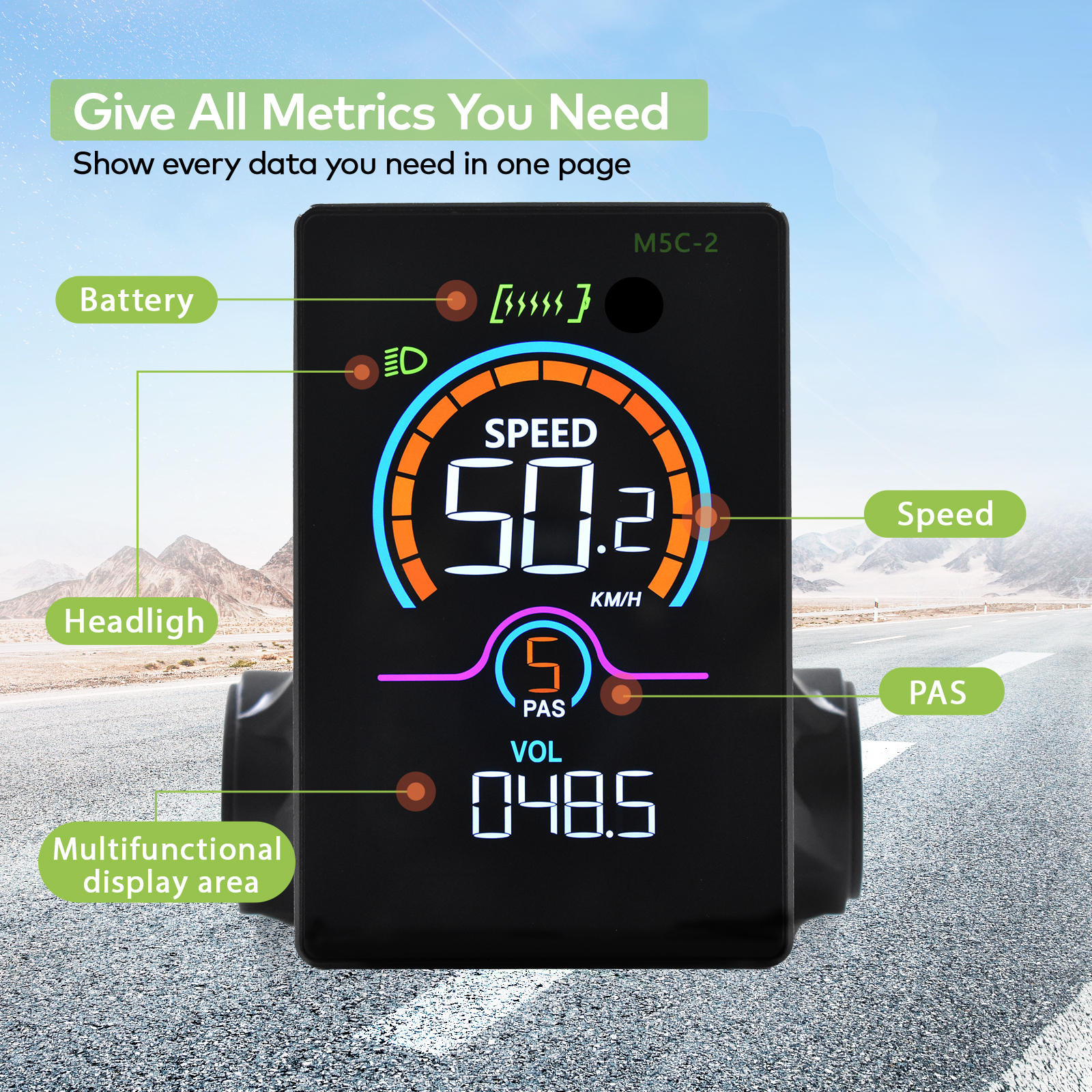 Electric Bikes and Scooters M5C-2 Display Cycling Computer with Real-Time Data Tracking