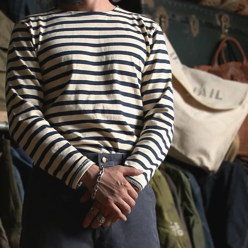Bronson sailor striped shirt vintage fashion Breton boat neck long sleeved T-shirt 241210