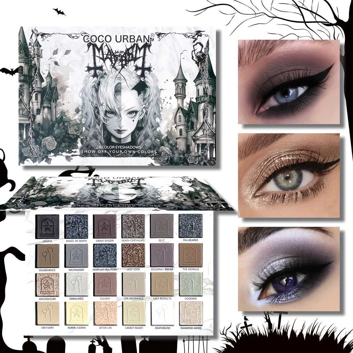 24 color eye shadow tray mirror shiny black smoke gray clothingW241212