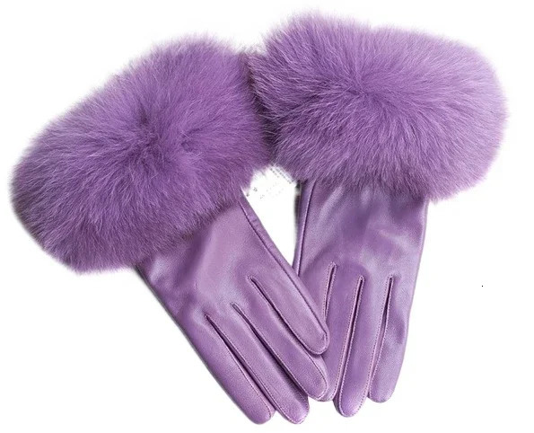 Sheepskin Natural Fox Fur Decorative Gloves Womens Genuine Leather Wrist Warmth Gloves Winter Warmth Fashion Gloves Wool Lining 241212