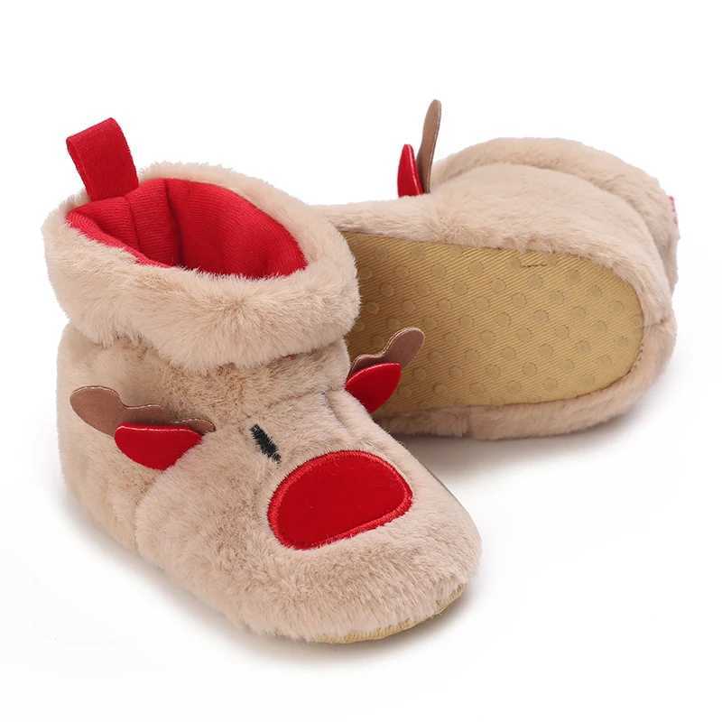 Boots Infant Newborn Booties Santa Foot Socks Baby Christmas Lovely Snowflake Design Winter Warm Slippers Anti-Slip Shoes H241212EI8J