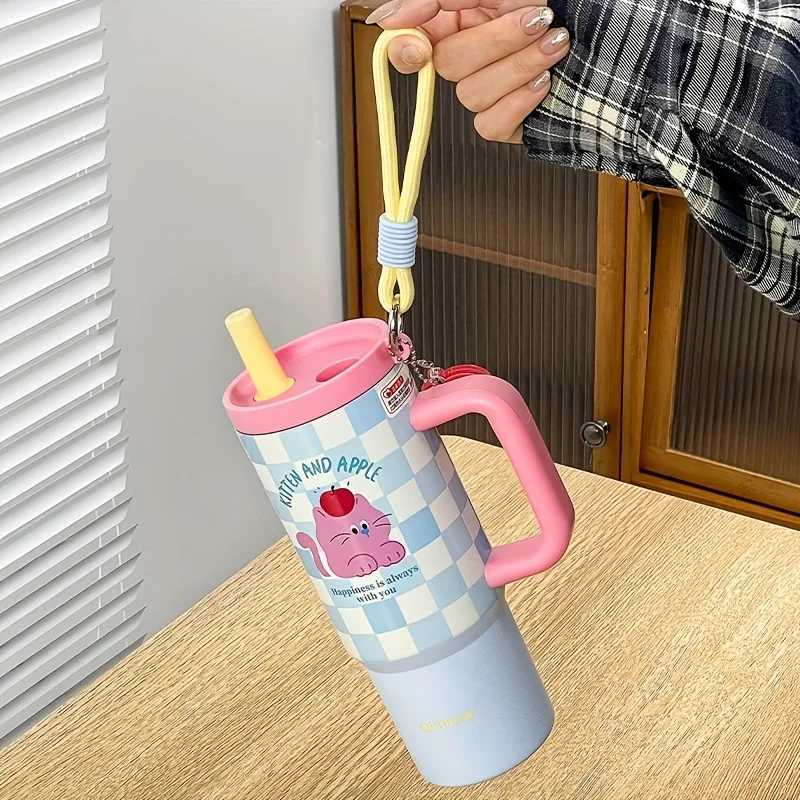 1Pc Couple Cute Dog Hot Cup 800ml Large Capacity Suitable for Students and Non Workers Holding Coffee Cup with Handle Straw Pendant Y241211