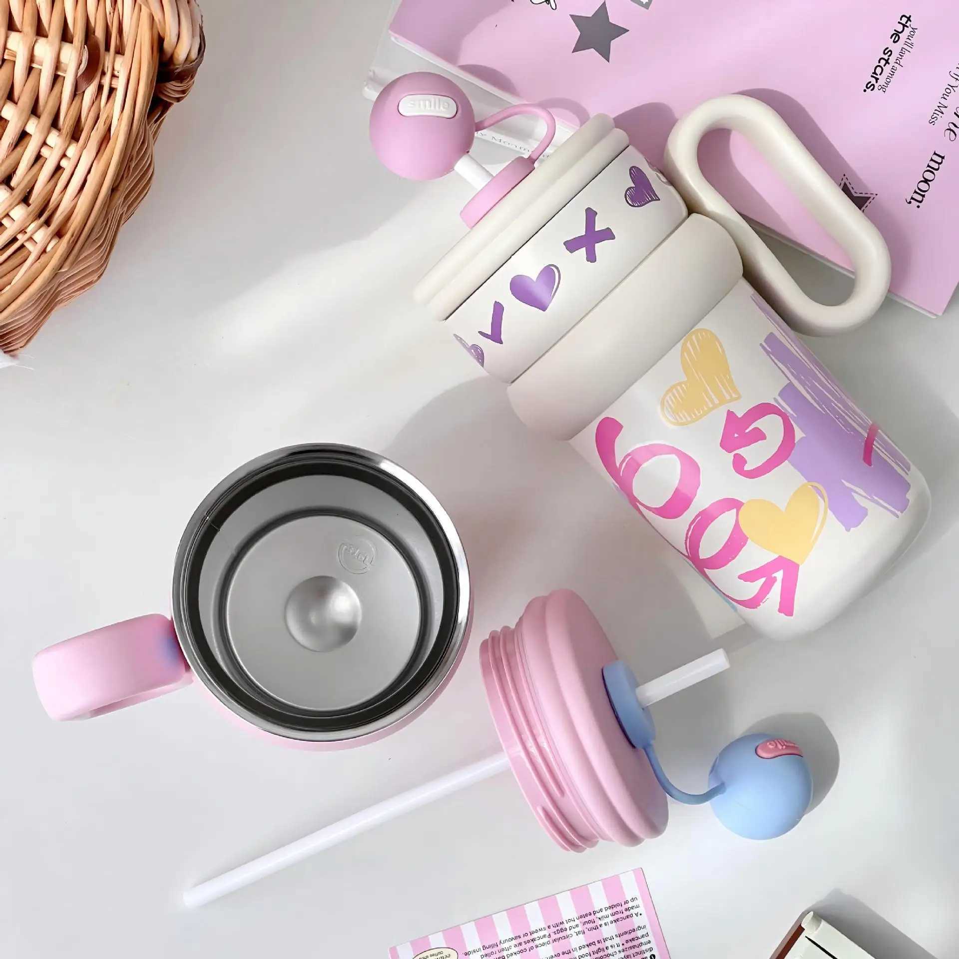 540ML Bubble Teacup 316 Insertion Teacup Simple Large Capacity Stainless Steel Water Cup Student Portable Straw Cup Y241211