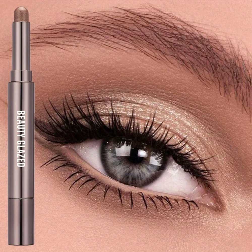 Beautiful glass 10 color eye shadow stick durable waterproof eye shadow pen double head brush matte and shimmerW241212