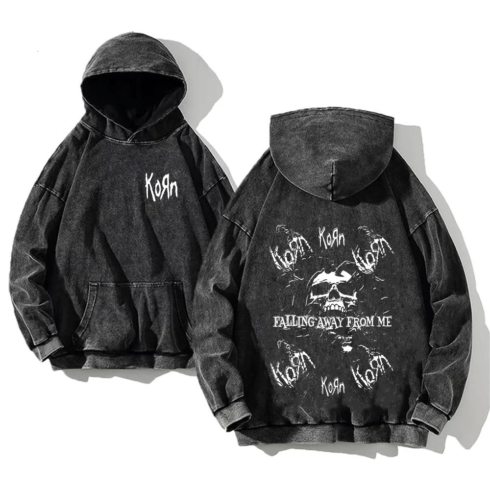 Korn Rock Band World Tour Hoodies Retro Washed Mens Sweaters Cotton Hip Hop Street Clothing Hoodies Zipper Loose Y2K Top 241211