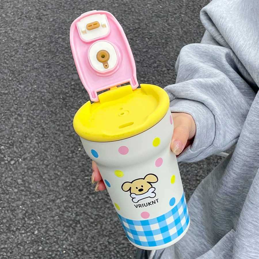 1Pc girl cute and fashionable stainless steel hot cup 760ml large capacity outdoor sports water cup handheld cup for direct drinking straw dual-use Y2