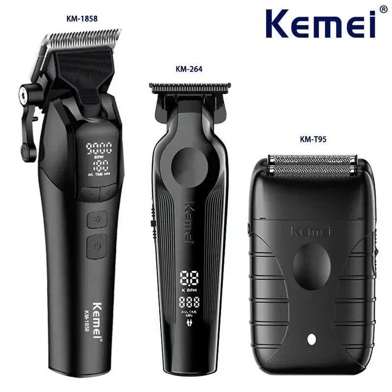 Kemei KM-1858 9000RPM 10W Hair Clipper KM-264 Rechargeable Electric Trimmer Original KM-T95 Shaver for Men Barber Clippers Kit W241212