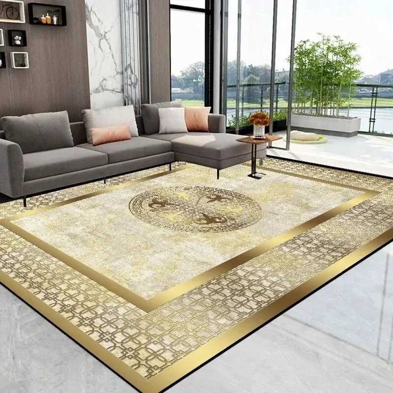 Modern Luxury Golden carpet for living room Abstract Decoration Large Carpets Coffee Table Side Rug Rooms Decor Mat tapis salonXJ241211