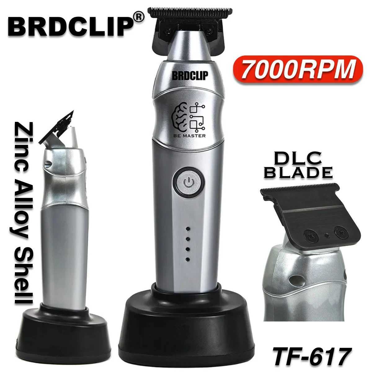 Professional Electric Hair Trimmer BRDCLIP TF-617 Mens Hair Clipper DLC Blade Zinc Alloy Body with Base Carving Machine Barber W241212