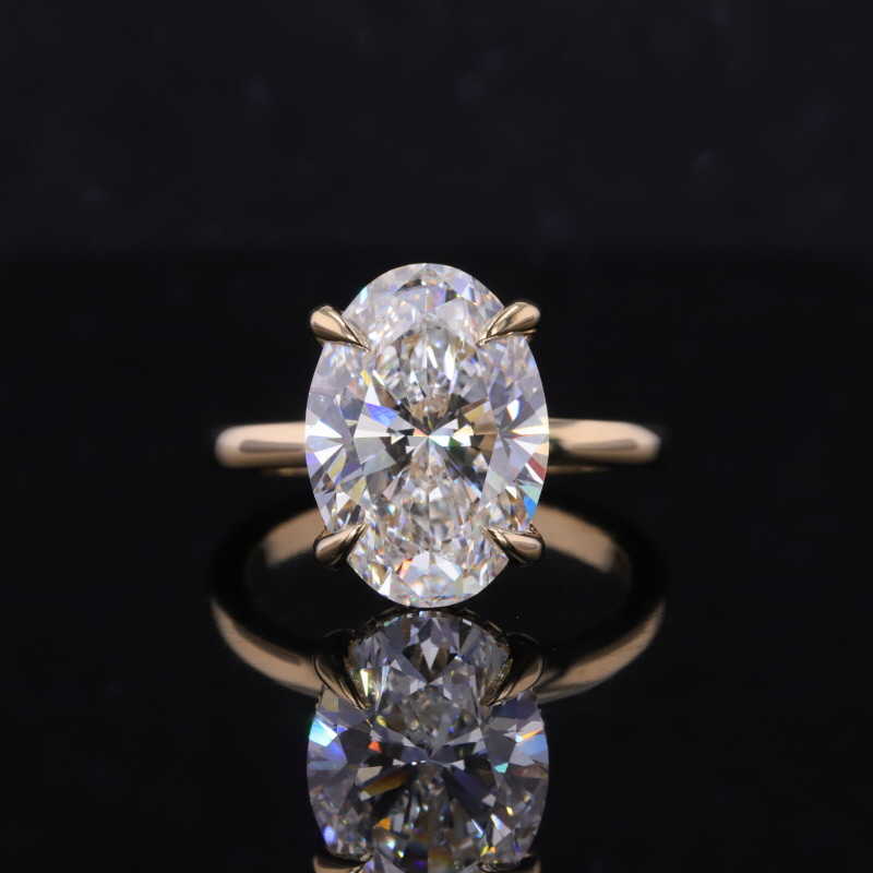 Starsgem 5 Carats Fancy Shape IGI Oval Lab Grown Diamond 18K Solid Gold Solitaire Engagement Ring With Hidden Halo