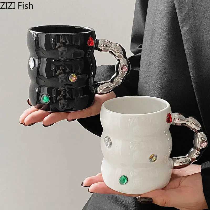 Creative Gem Water Cup Light Luxury Home Ceramic Cup Afternoon Tea Coffee Cup Breakfast Milk Cup Beverage Set Y241211