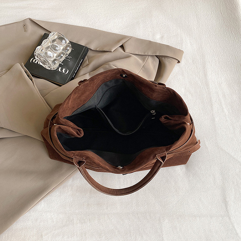 Handheld Tote for Women Suede Medium Top Handle Satchel Shoulder Bag Autumn Winter Matte Leather Trendy Large Commuter Shoulder Underarm Bag