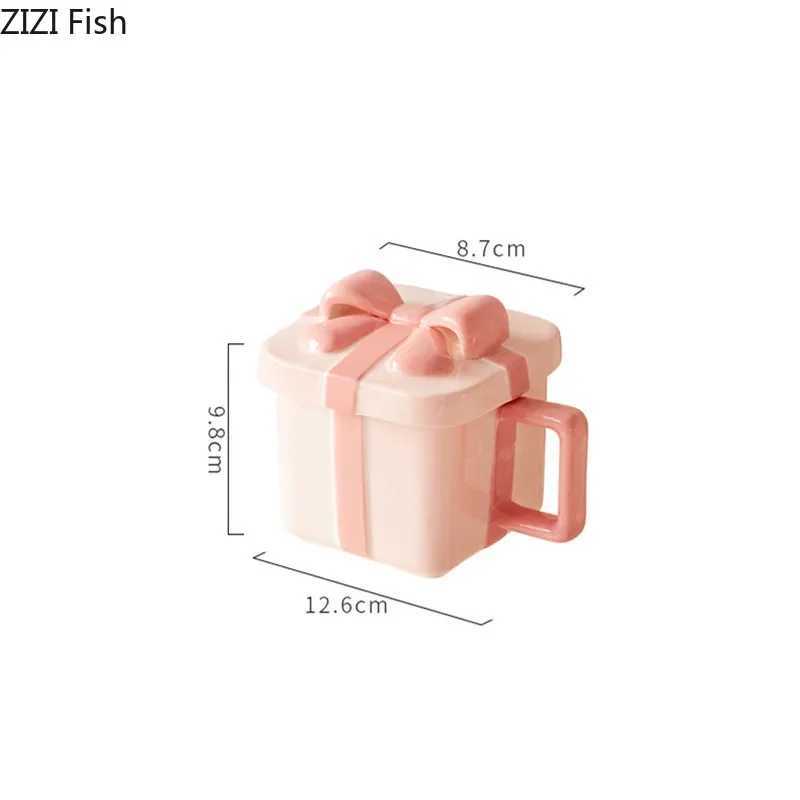 Creative gift box shape g ceramic water cup couple afternoon tea coffee cup set Nordic breakfast milk cup girlfriend gift Y241211