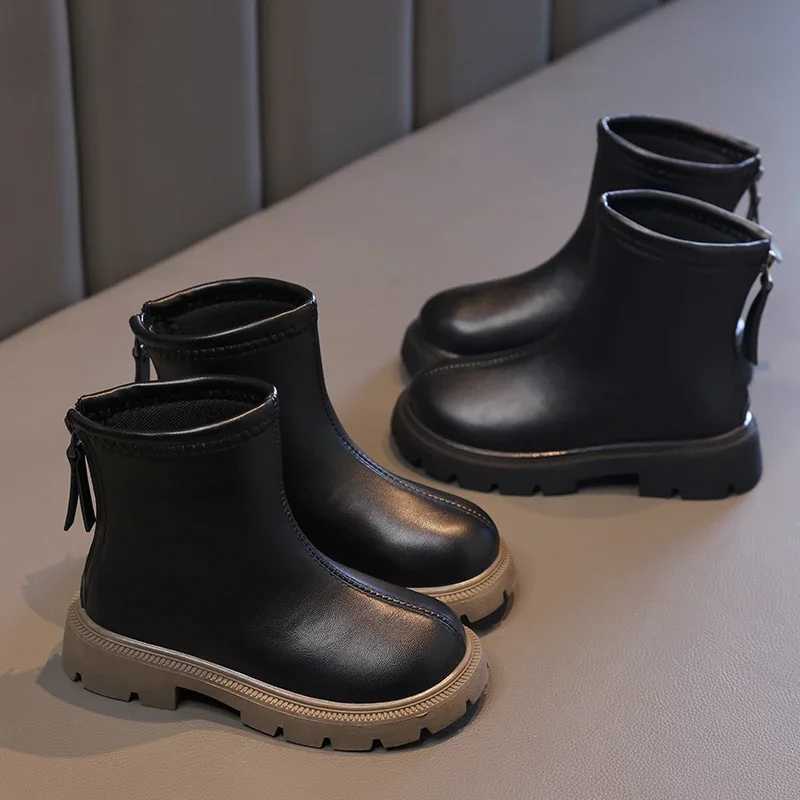 Boots Children Short for Girls Boys 2024 Autumn Winter New Fashion British Style Soft Comfortable Anti-slippery Versatile Shoes H2412123YWP