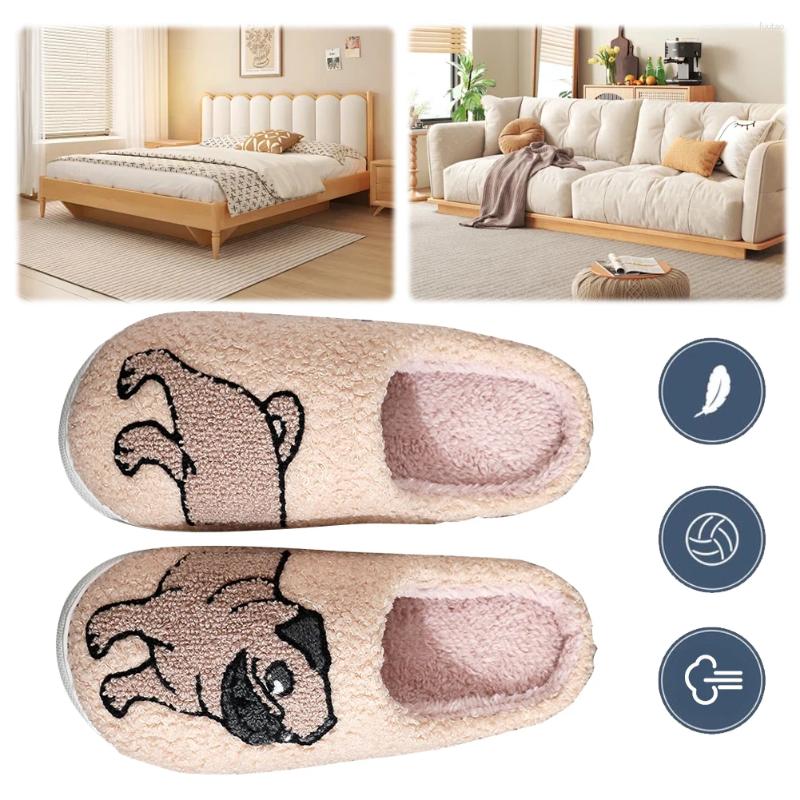 Slippers Plush Pug Comfortable Slip-on House Shoes Anti Slip Flat Thermal Fluffy Couple For Autumn Winter