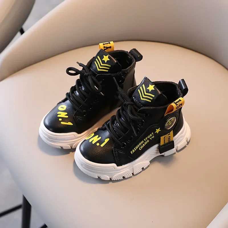Athletic Outdoor Children High Top Sports Shoes Lace Up Side Zipper Slip on Shoes Soft Bottom Non Slip Running Hiking Shoes Kids Fashion Boots H241223