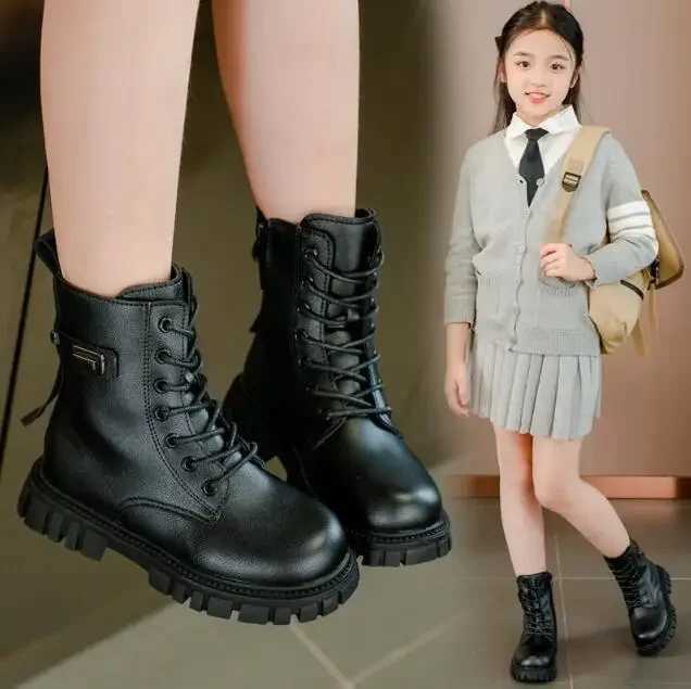 Boots Patent Ieather Kids Winter Children Fashion Ankle Baby British Shoes For Girls Boys shoes Toddler Warm Snow H2412123XYW
