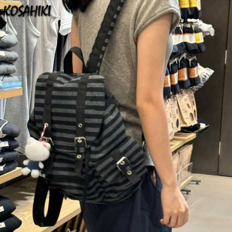 Vintage Y2k Ahetic Casual Backpack Wen Students All Mah Backpacks Ctrast Color Striped Fem Schoolbags Fi Trendy Z241212