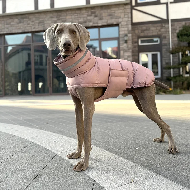 Dog Puffer Jacket Warm Winter Coat with Leash Hole Adjustable Snowsuit Waterproof Pet Apparel Reflective Clothes for Large Dogs 241212