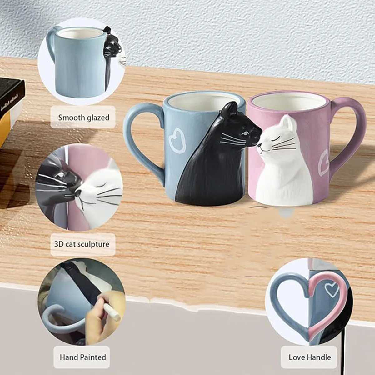 Couple Gift Cute Cat Cup Couple Supplies Ceramic Coffee Cup Wedding Gift Anniversary Engagement Gift Couple Cat Lover 12 oz Perfect Vntine Day Gift Y2