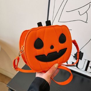 Halloween Fun Pumpkin New Fashion Color Comparison Creative Splicing Fashion Single Shoulder Women's Cartoon Crossbody Bag