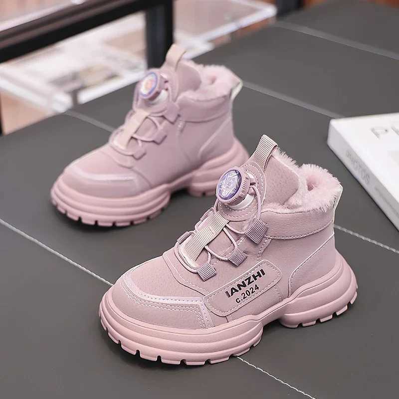Boots Boys Girls Sneakers with Rotating Button Students Running Shoes Thick Soft Sole 2024 New Fashion Children Sports Non-slip H241212DS99
