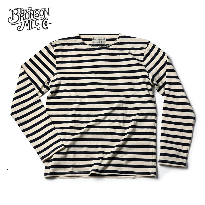Bronson sailor striped shirt vintage fashion Breton boat neck long sleeved T-shirt 241210