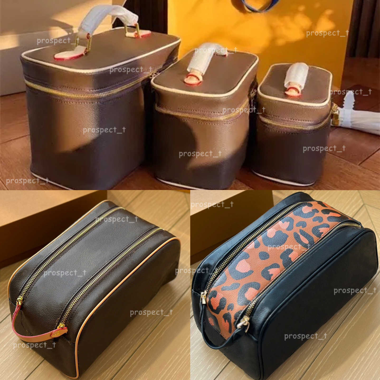 Woman Designer Makeup Bag Luxury Cosmetic Bags Female Portable Pouch With Shoulder Strap Brown Leather Crossbody Make Up Bags Beauty Box